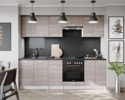LUNA Cuisine complète 2m40 - 8 éléments - Chêne Gris : Élégance et Économie