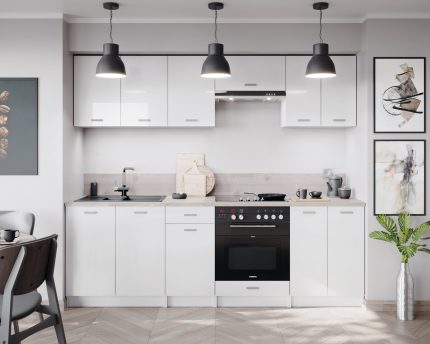 LUNA Cuisine complète 2m40 - 8 éléments - Blanc Mat Effet Boisé : Élégance et Économie