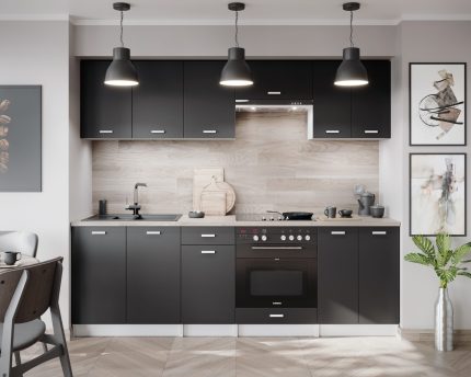 LUNA Cuisine complète 2m40 - 8 éléments - Noir Mat : Élégance et Économie
