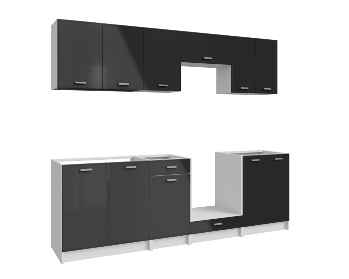 LUNA Cuisine complète 2m40 - 8 éléments - Noir Brillant : Élégance et Économie – Image 3