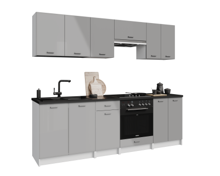 LUNA Cuisine complète 2m40 - 8 éléments - Gris Brillant : Élégance et Économie