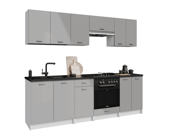 LUNA Cuisine complète 2m40 - 8 éléments - Gris Brillant : Élégance et Économie