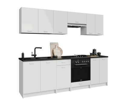 LUNA Cuisine complète 2m40 - 8 éléments - Blanc Brillant : Élégance et Économie
